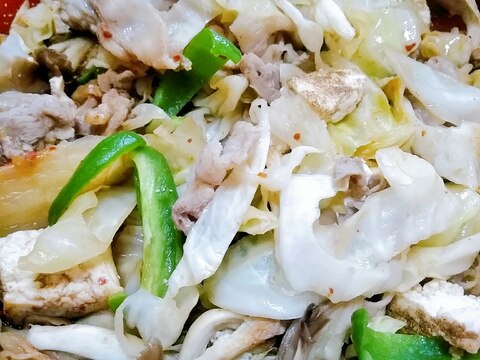 野菜と焼き豆腐の豚キムチ